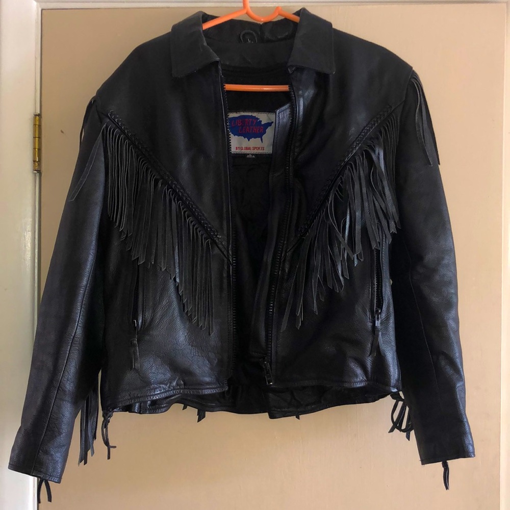 Leather jacket with fringe